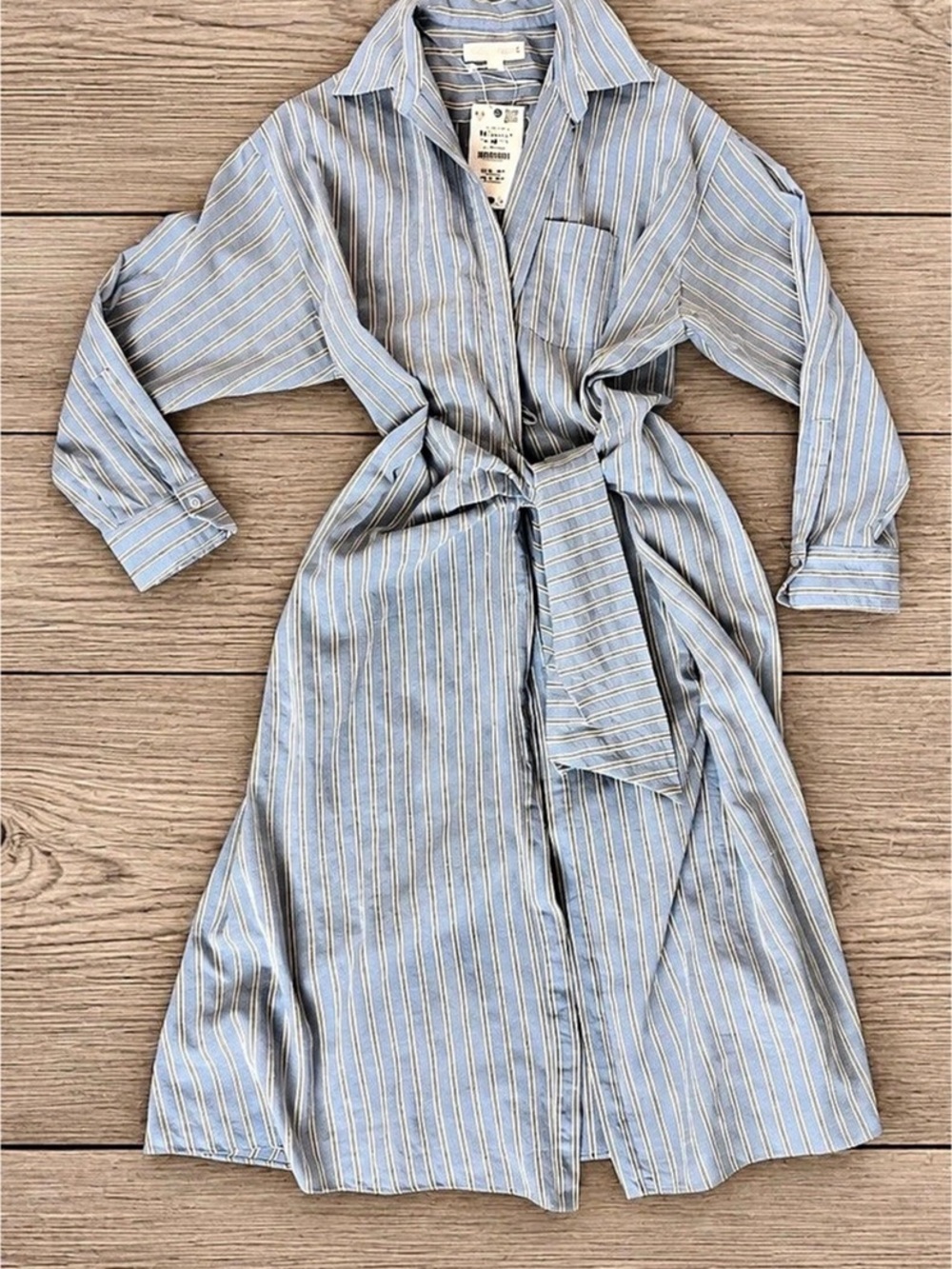 Zara Striped Wrap Midi Dress in Blue Size Medium New With Tags Orig $99